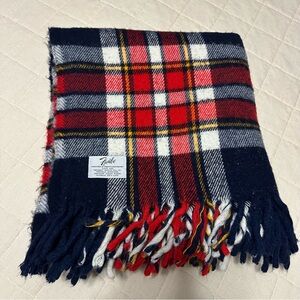 Faribo Faribault Woolen Mill Red White Blue Yellow Plaid Fringed Throw Blanket